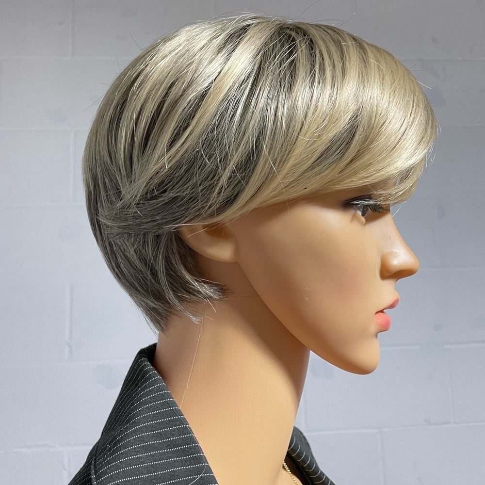 NWT ash grey brown blonde extra short 8” wig unisex very natural pixie boyish